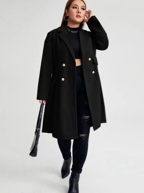 Black Double Breasted Overcoat jacket sz M